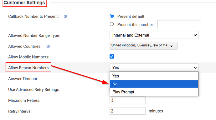 Allow repeat numbers - No